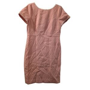 J. Crew Pink Sheath Dress Textured Floral Dress White Rickrack Trim Lined 12